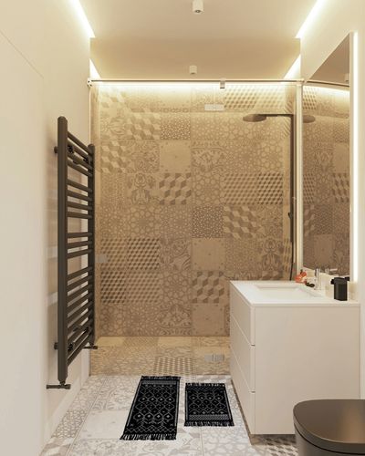 Cedilis 2 Pack Boho Bath Mat, Cotton Woven Throw Rug with Small Tassel, Geometric Patterned Kitchen Bathroom Rug, Washable Hallway Floor Carpet, Black & White, 2 ft x 3 ft & 2 ft x 4.3 ft in White Tiled Bathroom