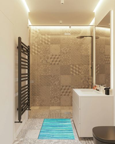 Chindi Rag rugs tonal chindi,Rag rugs,Chindi Bath Rug,Kitchen Rug,Rag Rugs Washable 20x32", Tonal Chindi Rugs,Rectangle Area Rugs, Reversible Farmhouse Area Rugs, Braided Chindi Area Rugs-Teal Multi in White Tiled Bathroom