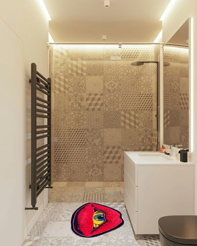 VBFGRT Interesting Red Lip Devil Eye Shape Plush Rugs Lovely Bedroom Comfortable Home Decoration Door Mat Cartoon Bathroom Absorbent Bath Mat Indoor Carpet Kitchen Non-Slip Mats, 31.5x19.5 in White Tiled Bathroom