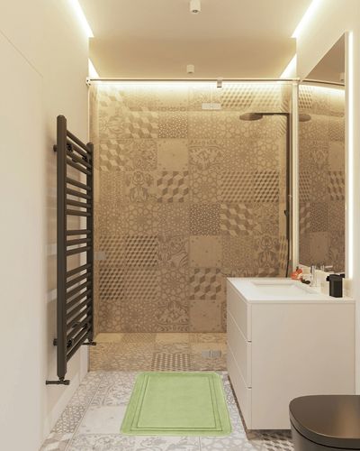 ITSOFT Memory Foam Bath Mat Non Slip Absorbent Super Cozy Velvet Bathroom Rug Carpet, Machine Washable, 31 x 20 Inches Sage Green in White Tiled Bathroom