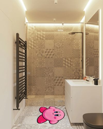 Woefish Cartoon Bathroom Runner Rugs,Non-Slip Kawaii Games Plush Area Rugs Bathroom Rugs,Microfiber Water Absorbent Bath Mat for Bathroom Floor Tub Decor,31.5x23.6 inch in White Tiled Bathroom