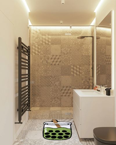 Panstar Cute Boba Bubble Tea Bath Mat for Bathroom Non Slip, Green Anime Milk Tea Shaped Absorbent Bathtub Rug Bathroom Plush Shower Rugs. in White Tiled Bathroom