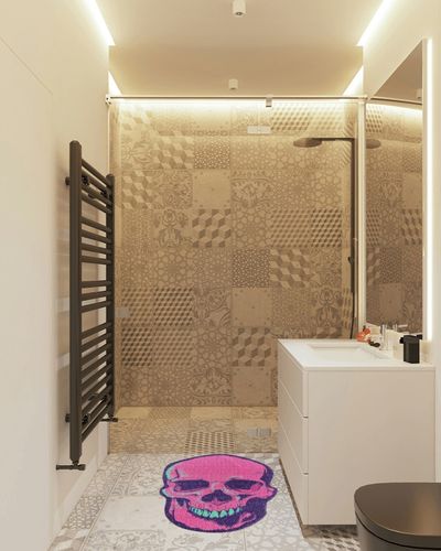 Pink Skull Front Door Mat Indoor Outdoor Doormat,Non-Slip Silk Loop Carpet,Rug for Entryway, Home Entrance, Patio, High Traffic Areas 32"X20" in White Tiled Bathroom