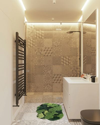Beyond Your Thoughts Cute 3D Moss Rug Soft Shaggy Absorbent Non-Slip Carpet for Bathroom Machine Washable Floor Carpet in White Tiled Bathroom