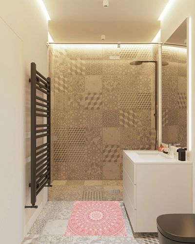 2x3 Feet Rugs Bohemian Style Mandala Pattern Pink Rectangle Carpet Non-Slip Absorbent Indoor Floor Mats Soft Stain-Proof Runner Rug for Bedroom Living Room Home Decoration in White Tiled Bathroom