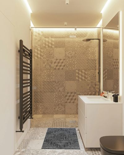 Indigo Ink - Washable Area Rug, Stain Resistant & Easy to Clean, Geometric Boho Decor (Panther Collection, 2' x 3') in White Tiled Bathroom