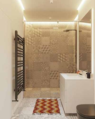 VHC Brands Harvest & Thanksgiving Rustic & Lodge Flooring - Sierra Red Kilim Rug, 2' x 3' in White Tiled Bathroom