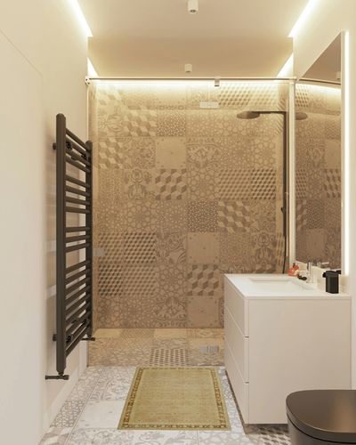 Washable TURKİSH OUSHAK Rug - ARTEMWR1106 2x3 Feet in White Tiled Bathroom