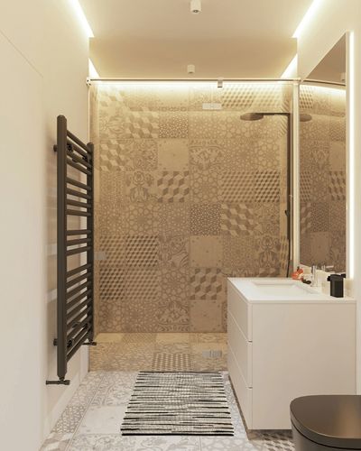 Bedding Craft Hand Made Woven Tonal Chindi Rugs 24x36 - Inch Rectangle Area Rugs, Reversible Farmhouse Area Rugs, Braided Chindi Cotton Area Rugs - Grey Multi in White Tiled Bathroom