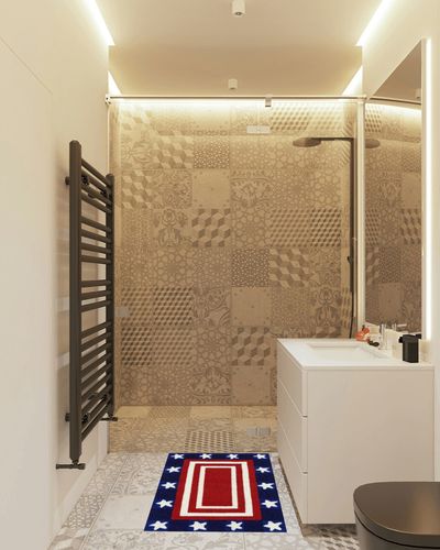 Liora Manne Frontporch Hand-Tufted Indoor/Outdoor Easy Care Area Rug-Traditional, Decorative, Novelty, Transitional, Patriotic Pendant Red 2' x 3' in White Tiled Bathroom