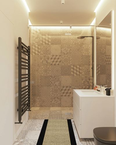 Mainstays Faux Sisal Runner, Black, 21" x 60" in White Tiled Bathroom