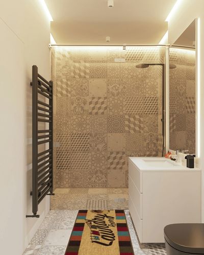 Ottomanson Machine Washable Checkered Border Laundry Room Rug Non-Slip Rubberback 2x5 Laundry Runner Rug for Laundry Room, Bathroom, Washroom, 20" x 59", Multicolor in White Tiled Bathroom