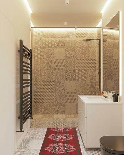 Snowflake Bath Mat for Tub,Non Slip Bathroom Floor Runner Rug Quick Dry & Absorbent Diatomaceous Earth Shower Sink Bedroom Kitchen Washable Doormat,Red Christmas Elk Xmas Plaid Rustic 20"x47" in White Tiled Bathroom