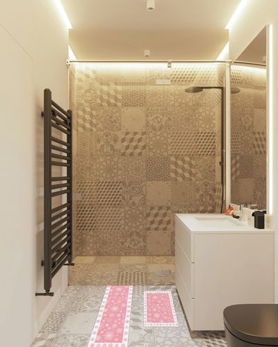 Kitchen Mat 2 Pieces, Christmas Pink Snowflake Printing Kitchen Rugs and Mats Non Slip Runner Rug Washable Floor Mats for Kitchen Home 20" x 24" + 20" x 48" in White Tiled Bathroom