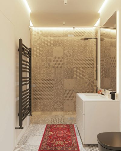 SAFAVIEH Mahal Collection Accent Rug - 2'2" x 4', Red & Navy, Traditional Oriental Design, Non-Shedding & Easy Care, Ideal for High Traffic Areas in Entryway, Living Room, Bedroom (MAH693F) in White Tiled Bathroom