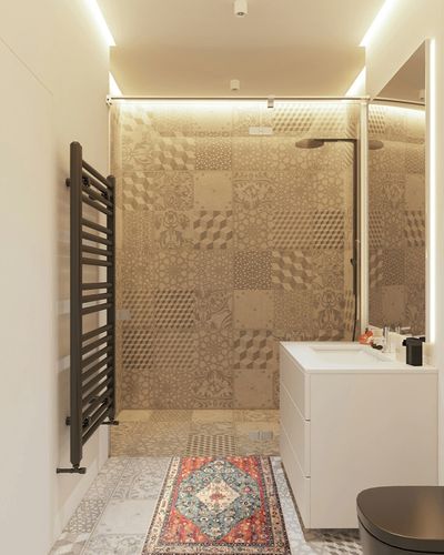 Morebes Tribal Runners for Hallways, 2x4.3 Boho Bathroom Runner Rug Washable Kitchen Rug Runner Non Slip Bath Mat, Throw Rug Soft Distressed Carpet Runner for Laundry Entry, Rust/Multi in White Tiled Bathroom