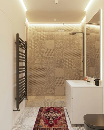 SAFAVIEH Vintage Hamadan Collection Accent Rug - 2'3" x 4', Red & Multi, Oriental Persian Design, Non-Shedding & Easy Care, Ideal for High Traffic Areas in Entryway, Living Room, Bedroom (VTH219A) in White Tiled Bathroom