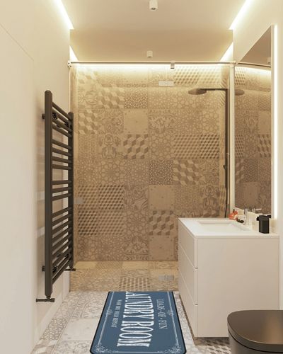 ROMAMIGO Laundry Room Rug Runner Non Slip Laundry Mats Mudroom Runner Farmhouse Kitchen Floor Mat Bathroom Laundry Room Decor Accessories(Blue, 20 X 47 inch) in White Tiled Bathroom