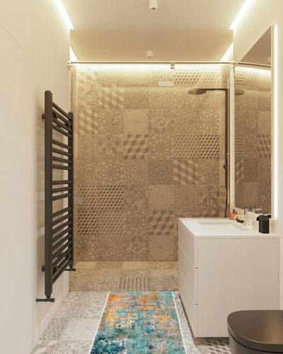 Lahome Modern Abstract Runner Rug - 2x4.3 Washable Hallway Rug Runner Soft Bathroom Mat, Non Slip Indoor Throw Carpet Runner for Bedside Camper Basement Laundry Room Front Door, Rosy Clouds in White Tiled Bathroom