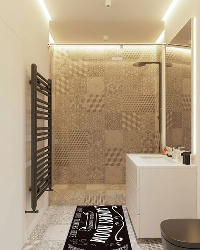 comfoyar Laundry Room Rug Runner Non Slip Laundry Rugs and Mats for Laundry Room Decor Washable Floor Mat for Laundry Room, Washroom, Mudroom, Kitchen(47"x17.5"), Cute Black in White Tiled Bathroom