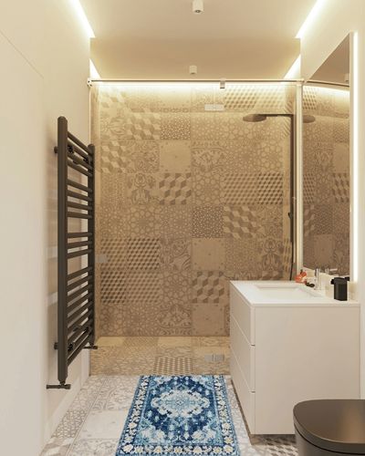 Hallway Runner Rug,Vintage Bohemian Boho Abstract Blue Indigo Non Slip Water Absorbent Rug Indoor Entrance Floor Mat Runner for Home Garage Kitchen Laundry 18x47.2in in White Tiled Bathroom