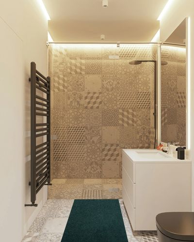 Bright House Solid Color Area Rug Forest Green - 2' x 4' A-DC4 in White Tiled Bathroom