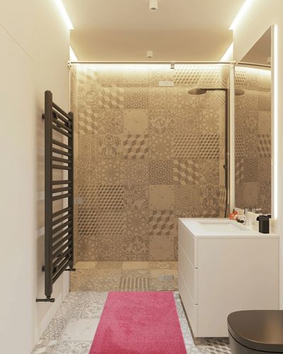Bright House Solid Color Area Rug Pink - 2' x 4' A-DC4 in White Tiled Bathroom
