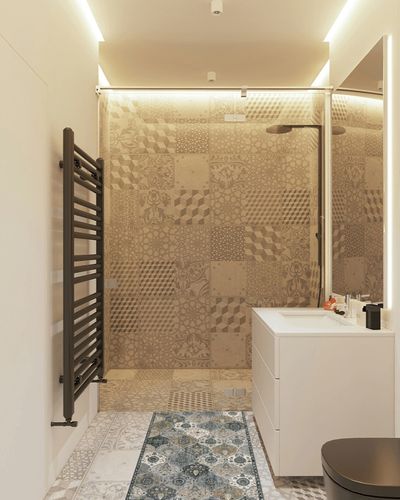 Lahome Moroccan Trellis Small Area Rug - 2x4 Entryway Rug Non-Slip Vintage Small Rug Ultra-Thin Washable Indoor Door Mat Distressed Throw Rug Carpet for Bathroom Kitchen Bedroom(2x4ft,Grey) in White Tiled Bathroom