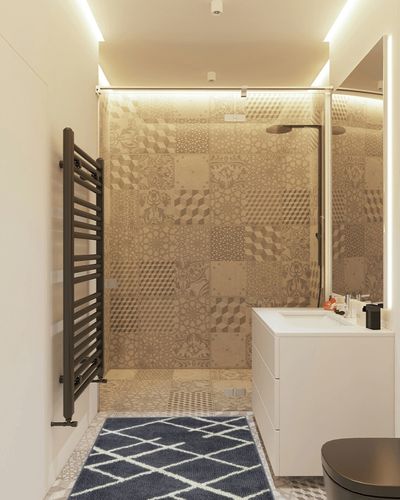 Mainstays Diamond Plush Contemporary Gray Shag Area Rug, 3'x4'8 in White Tiled Bathroom