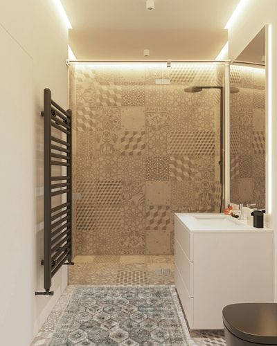 Lahome Entryway Rugs Indoor Small 3x5 Area Rug, Bathroom Rugs Non Slip Washable, Geometric Tribal Non Skid Throw Rugs with Rubber Backing for Bedroom Kitchen Living Room Front Door, Antique/Moss in White Tiled Bathroom