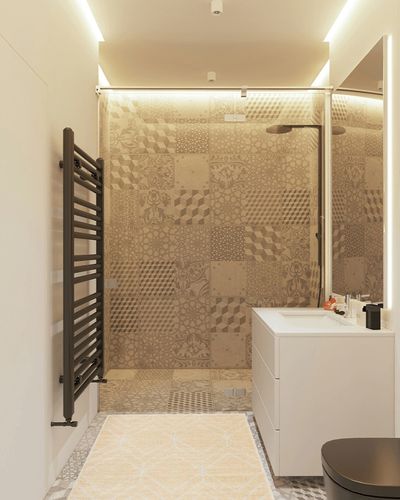 Seiler Geometric Light Gold Area Rug George Oliver Rug Size: Rectangle 3' x 5' in White Tiled Bathroom