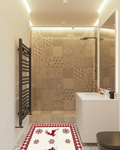 Area Rug, Winter Snowflake Elk Reindeer Red Buffalo Plaid Merry Christmas Rug, 2x3 Feet Rugs for Living Room Bedroom Kids Room Kids Room Nursery Classroom, Non-Slip Comrft Carpet Washable Rug in White Tiled Bathroom