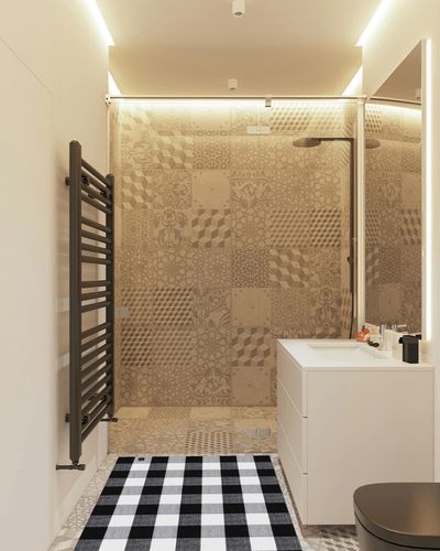 LulusVente Buffalo Plaid Outdoor Rug – 3’x5’ Machine Washable 3.5lbs Hotel Grade Thick Woven Yarn Black White Plaid Checkered Farmhouse Cotton for Indoor/Outdoor Front Porch Runner Layered Doormat in White Tiled Bathroom