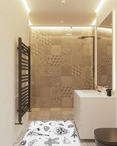 Fluffy Area Rugs 60 x 39 Inches for Women Men, Lightweight Bedroom Living Room Sofa Modern Decoration Carpet Rugs, Non-Slip Girls Playing Mats Black and White Witchcraft Pattern in White Tiled Bathroom