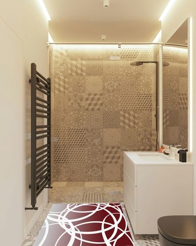 Large Area Rug, Red Ombre Non-Slip Indoor Accent Area Carpet, Modern White Geometric Abstract Art Fluffy Shaggy Runner Rug for Living Room, Bedroom, Kids Room, 2'7"x 5" in White Tiled Bathroom