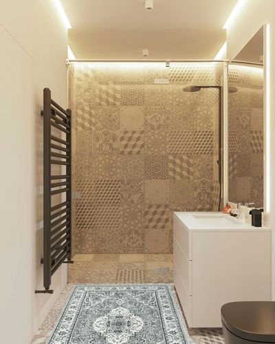Lahome Bohemian 3x5 Area Rug Washable, Non-Slip Bedroom Throw Soft Rug Oriental Vintage Entryway Rugs for Bathroom, Low-Profile Rubber Backing Entrance Laundry Living Room, Light Grey in White Tiled Bathroom