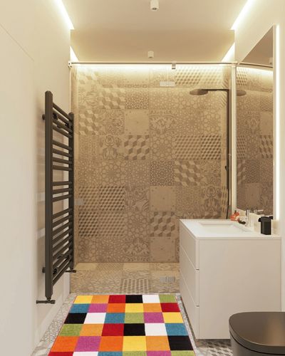 Well Woven Modern Rug Squares Multi Geometric Accent Area Rug (3'3" x 5') Entry Way Bright Kids Room Kitchn Bedroom Carpet Bathroom Soft Durable Area Rug in White Tiled Bathroom