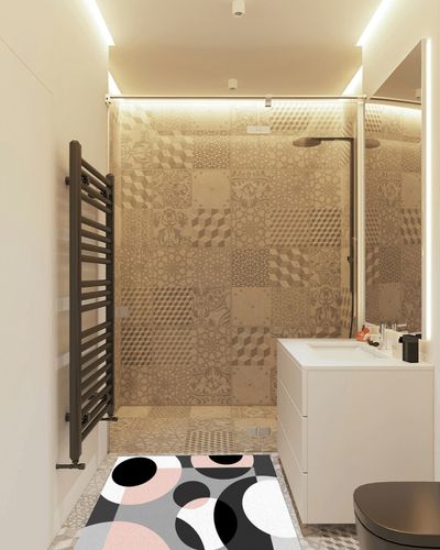 Blush Pink Geometric Area Rug 2'7"x5' for Living Room, Kids Teen Girls Boys Bedroom, Abstract Black Grey White Outdoor Indoor Washable Carpet Runner Area+Rug for Kitchen, Hallway, Entryway in White Tiled Bathroom