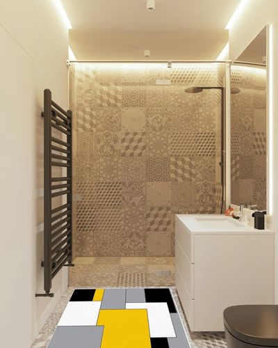 Area Rug, White Yellow Color Block Geometric Rug, Plush Living Room Rugs, Area Rugs for Living Room Decor Bedroom Decor, Rugs for Living Room, Carpet 2x3ft Rugs for Bedroom in White Tiled Bathroom