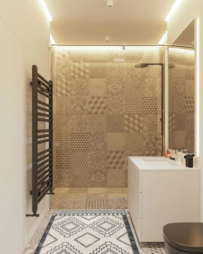 JONATHAN Y MOH200A-3 Amir Moroccan Beni Souk Indoor Area-Rug Bohemian Farmhouse Rustic Geometric Easy-Cleaning Bedroom Kitchen Living Room Non Shedding, 3 X 5, Cream,Black in White Tiled Bathroom