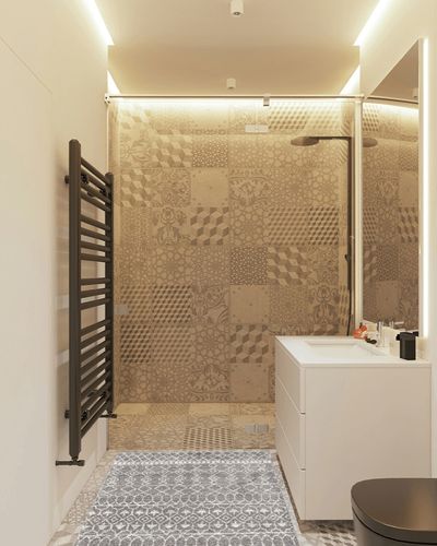JONATHAN Y MOH209B-3 Izil Moroccan Beni Souk Indoor Farmhouse Area-Rug Bohemian Minimalistic Geometric Easy-Cleaning Bedroom Kitchen Living Room Non Shedding, 3 X 5, Gray,Cream in White Tiled Bathroom