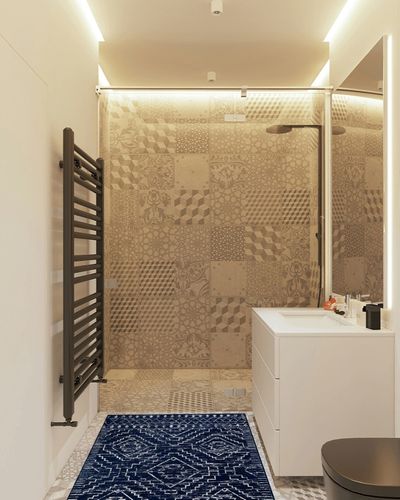 Wonnitar Moroccan Washable Rug 3x5,Blue Non-Slip Entryway Area Rug,Soft Non-Shedding Farmhouse Bedroom Throw Mat,Geometric Low Pile Scandinavian Accent Carpet for Entry Kitchen Basement in White Tiled Bathroom