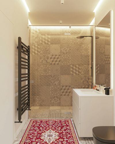 SAFAVIEH Blossom Collection Area Rug - 3' x 5', Red & Ivory, Handmade Wool, Floral Design, Ideal for High Traffic Areas in Living Room, Bedroom, Dining (BLM688Q-3) in White Tiled Bathroom