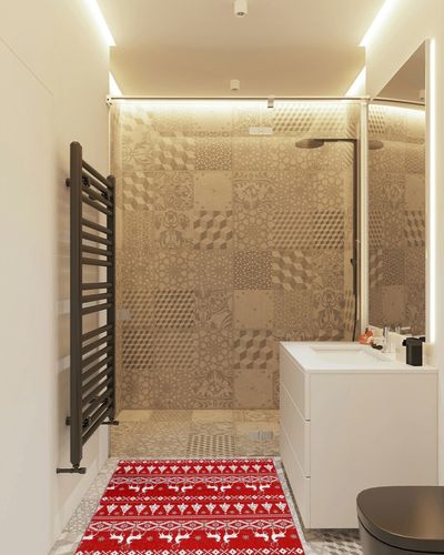 GAOMON Rugs for Living Room Christmas Room Decor Red Rug Washable Rugs Non Slip Carpet 3x5 Rug Bohemian Rug Floor Mat Low Pile Rugs for Bedroom Nursery Classroom Rugs 3'x5' Red 3 in White Tiled Bathroom