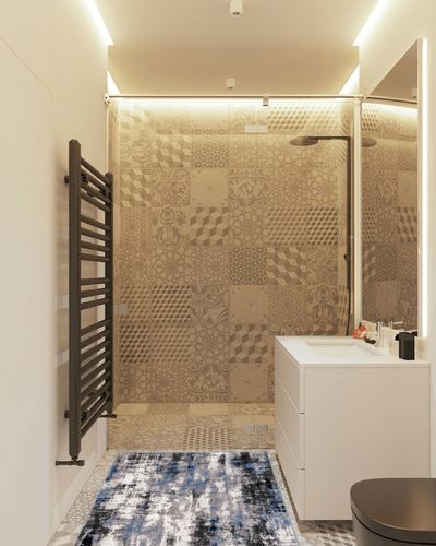 Rugshop Tralee Modern Abstract Stain Resistant Area Rug 3' 3" x 5' Blue in White Tiled Bathroom