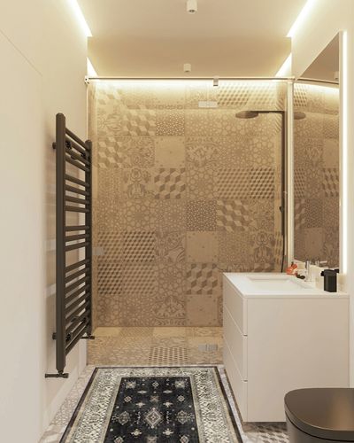 RUGGABLE – Verena Dark Wood – Machine Washable Area Rug – Pet & Child Friendly – Stain & Water Resistant – Non-Slip – 3'x5' in White Tiled Bathroom