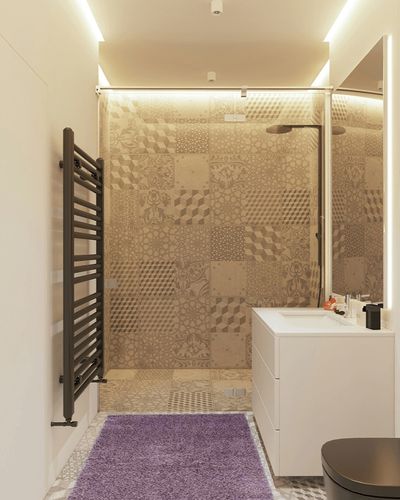 SAFAVIEH Laguna Shag Collection Accent Rug - 3' x 5', Purple, Solid Design, Non-Shedding & Easy Care, 2-inch Thick Ideal for High Traffic Areas in Entryway, Living Room, Bedroom (SGL303P) in White Tiled Bathroom