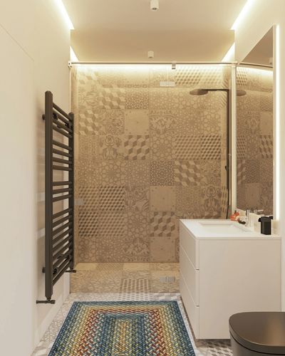 Maples Rugs Marion Braid Kitchen Rugs Non Skid Accent Area Carpet [Made in USA], Multi, 2'6" x 3'10" in White Tiled Bathroom