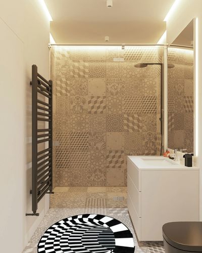 GAIORD 3D Carpet Bottomless Hole Optical Illusion Area Rug, Checkered Vortex Optical Illusions Rug, for Dining Room Carpet Home Bedroom Floor Mat,Black (80x120cm) 1 in White Tiled Bathroom