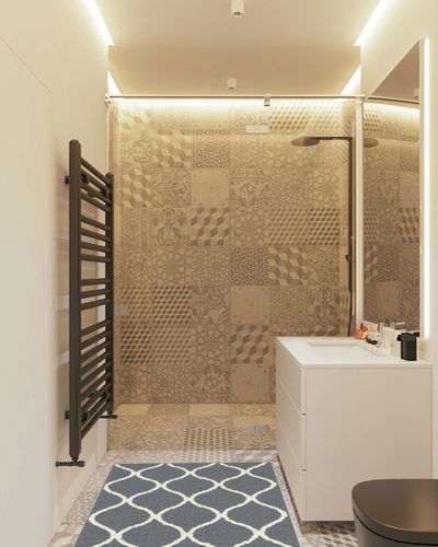 Maples Rugs Rebecca Contemporary Kitchen Rugs Non Skid Accent Area Carpet [Made in USA], 2'6 x 3'10, Grey/White in White Tiled Bathroom